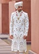 Royal Look Anarkali Style Sherwani In White Color